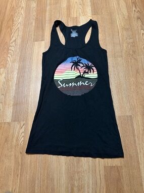 No Boundaries Black Tank Top with Rainbow Sunset Graphic